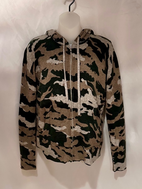 The Cashmere Project Sweaters - 100% Cashmere Green Camouflage Hoodie Cardigan Sweater Size XS